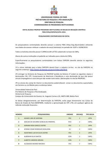 PIBIC/ UFPA/ CNPQ - Propesp - Universidade Federal do ParÃ¡