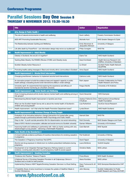 Programme - Making Scotland a Healthier Place