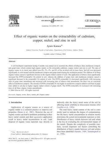 Effect of organic wastes on the extractability of cadmium, copper ...