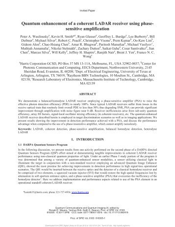 Quantum enhancement of a coherent LADAR receiver using phase ...