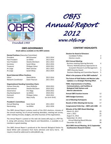 OBFS Annual Report 2012 - Organization of Biological Field Stations