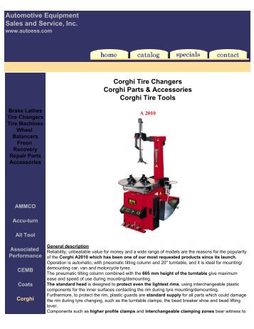 Corghi Tire (Tyre) Changers, Corghi Parts, Corghi ... - AutoESS.com