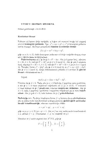 UVOD U TEORIJU BROJEVA Kvadratne forme zove se homogeni ...