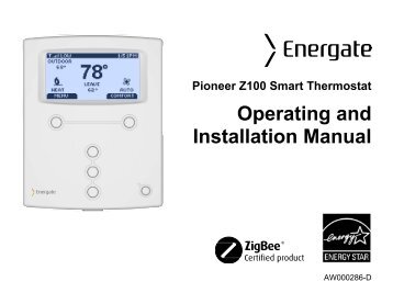 Pioneer Z100 Smart Thermostat Operating And Installation Manual