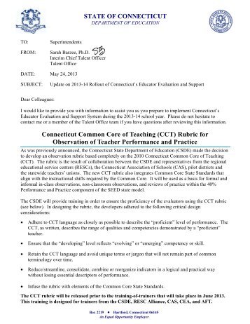 Connecticut Common Core of Teaching (CCT) Rubric for ...