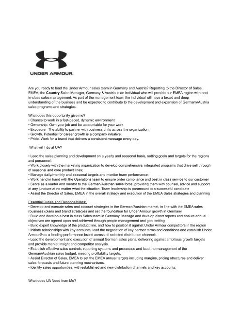 Are you ready to lead the Under Armour sales team in ... - soq.de