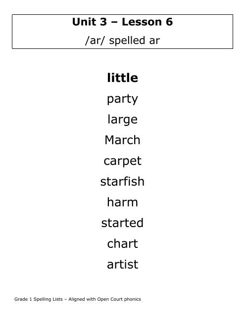 Grade 1 Spelling Lists - Paterson Public Schools