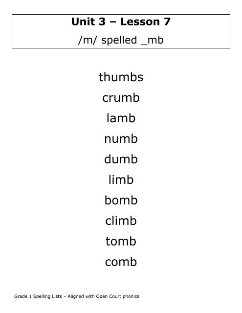 Grade 1 Spelling Lists - Paterson Public Schools