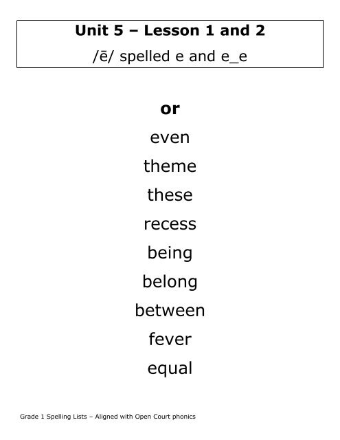 Grade 1 Spelling Lists - Paterson Public Schools