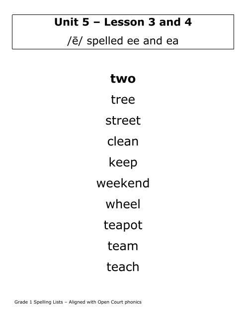 Grade 1 Spelling Lists - Paterson Public Schools