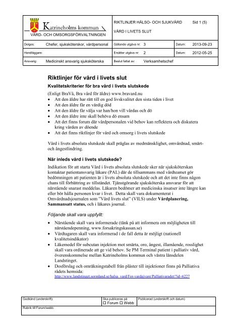 Riktlinjer för vård i livets slut - Katrineholms kommun