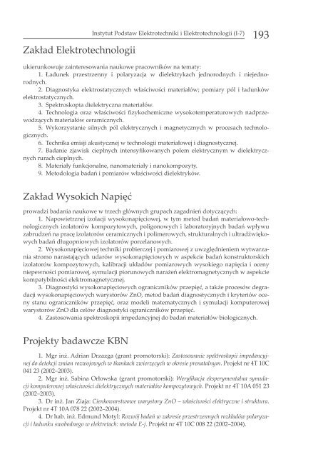 KsiÄga 60-lecia WydziaÅu Elektrycznego - WydziaÅ Elektryczny