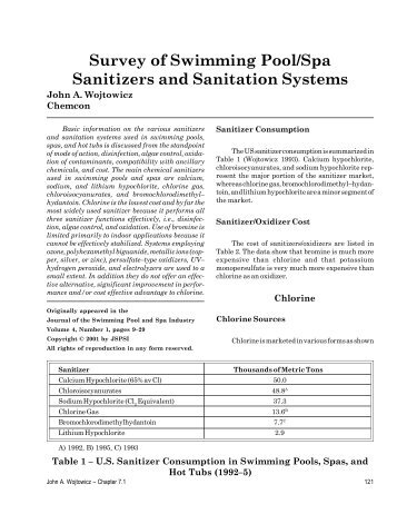 Survey of Swimming Pool/Spa Sanitizers and Sanitation Systems