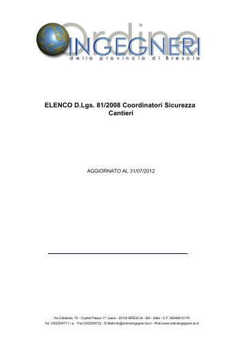ELENCO D.Lgs. 81/2008 Coordinatori Sicurezza Cantieri