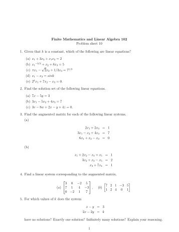 Finite Mathematics and Linear Algebra 102 Problem sheet 10 ... - DCU