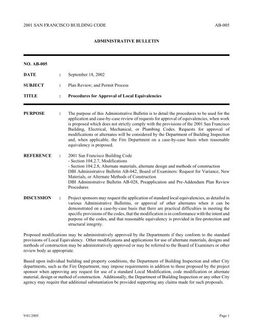 2001 SAN FRANCISCO BUILDING CODE AB-005