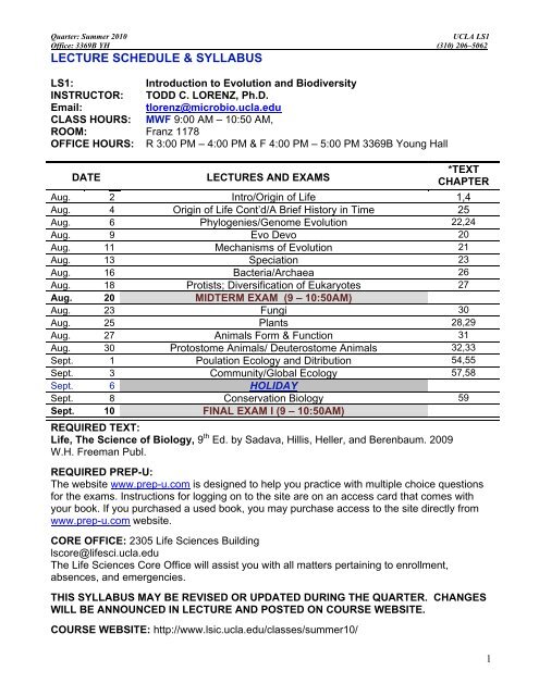 LECTURE SCHEDULE & SYLLABUS - UCLA