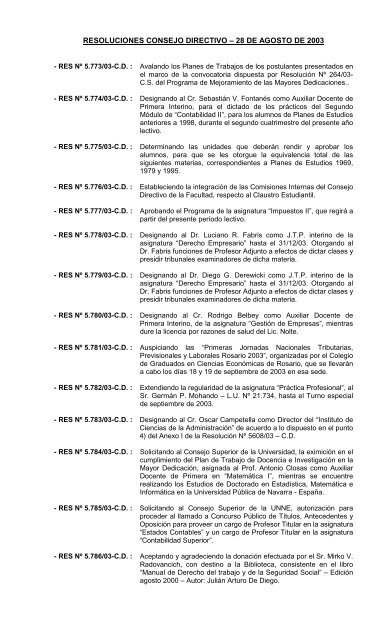 resoluciones consejo directivo â 28 de agosto de 2003 - facultad de ...