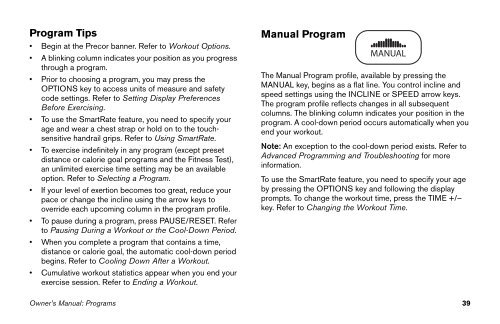 M9.57 Treadmill Owner's Manual - 09/2006 - Precor