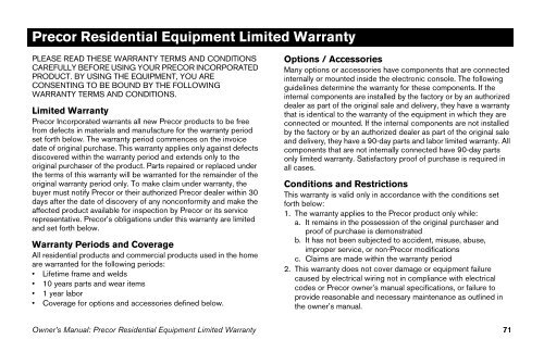 M9.57 Treadmill Owner's Manual - 09/2006 - Precor