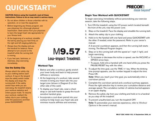 M9.57 Treadmill Owner's Manual - 09/2006 - Precor