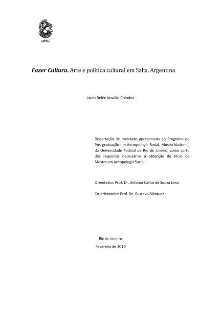 Fazer Cultura. Arte e política cultural em Salta, Argentina - UFRJ