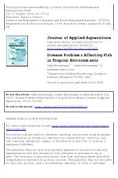 Disease Problems Affecting Fish in Tropical Environments