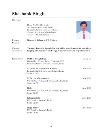 Curriculum Vitae - Indian Statistical Institute