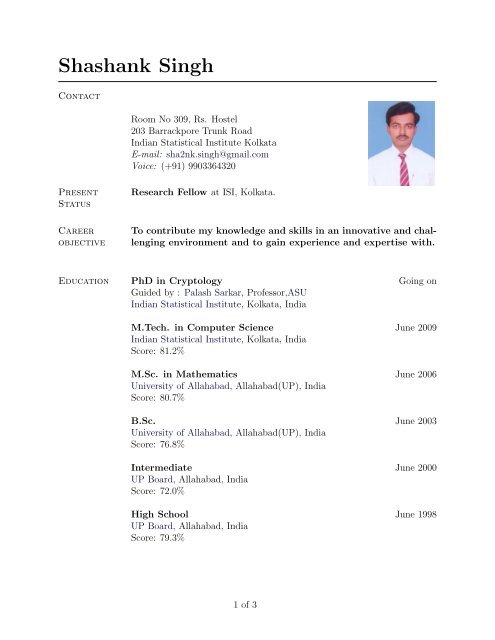 Curriculum Vitae - Indian Statistical Institute
