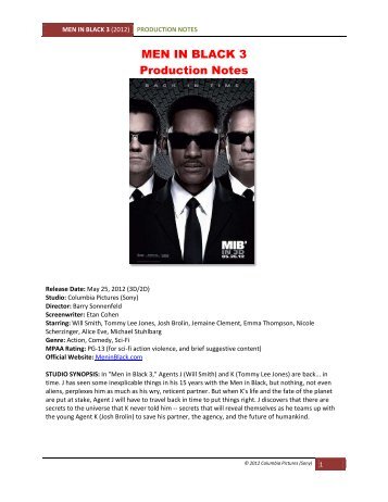 MEN IN BLACK 3 Production Notes - Visual Hollywood