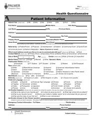 New Patient Information Form - Palmer College of Chiropractic