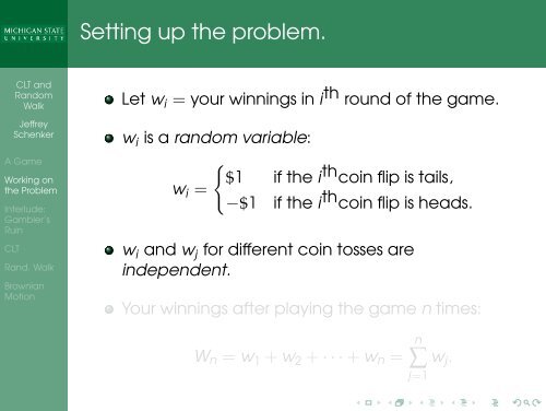 Central Limit Theorem, Random Walk, Brownian Motion