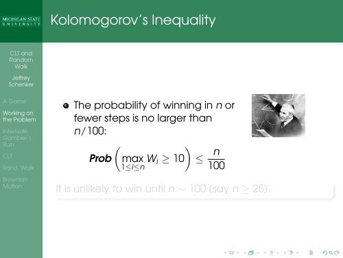 Central Limit Theorem, Random Walk, Brownian Motion