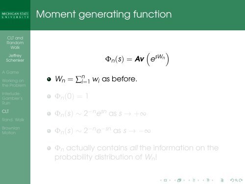 Central Limit Theorem, Random Walk, Brownian Motion