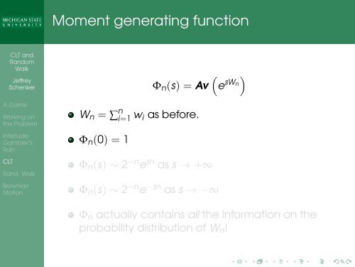 Central Limit Theorem, Random Walk, Brownian Motion