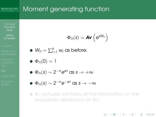 Central Limit Theorem, Random Walk, Brownian Motion