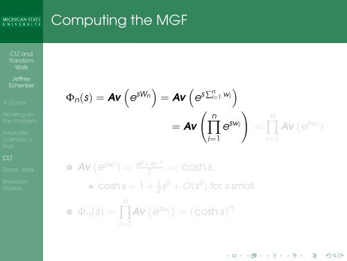 Central Limit Theorem, Random Walk, Brownian Motion