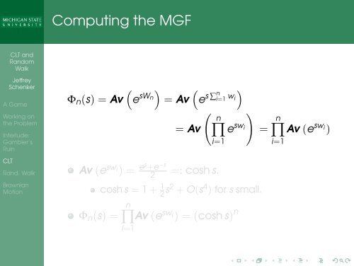 Central Limit Theorem, Random Walk, Brownian Motion