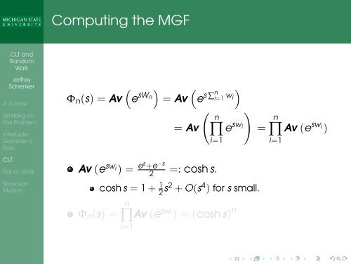 Central Limit Theorem, Random Walk, Brownian Motion