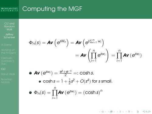 Central Limit Theorem, Random Walk, Brownian Motion