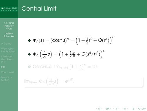 Central Limit Theorem, Random Walk, Brownian Motion