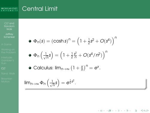 Central Limit Theorem, Random Walk, Brownian Motion