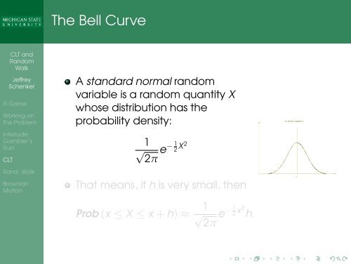 Central Limit Theorem, Random Walk, Brownian Motion