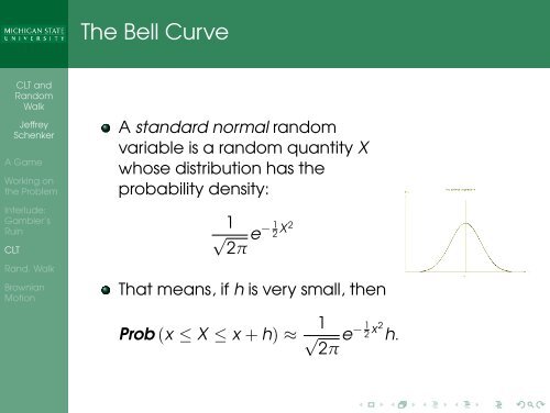 Central Limit Theorem, Random Walk, Brownian Motion