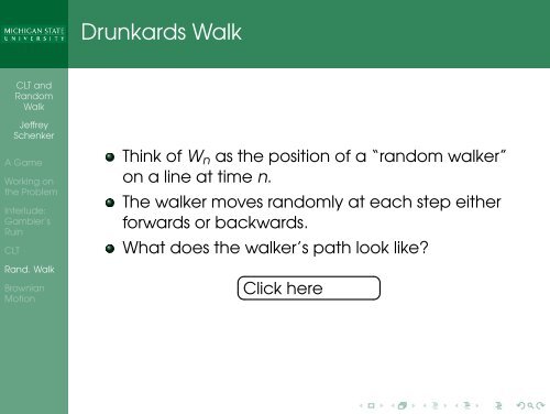 Central Limit Theorem, Random Walk, Brownian Motion