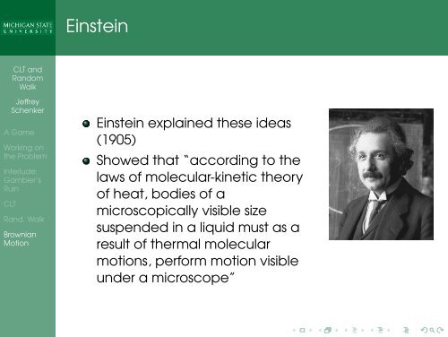 Central Limit Theorem, Random Walk, Brownian Motion