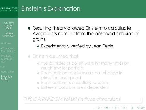 Central Limit Theorem, Random Walk, Brownian Motion