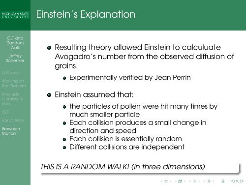 Central Limit Theorem, Random Walk, Brownian Motion