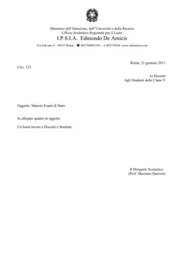 Circo123 materie esame di stato - Istituto Edmondo De Amicis