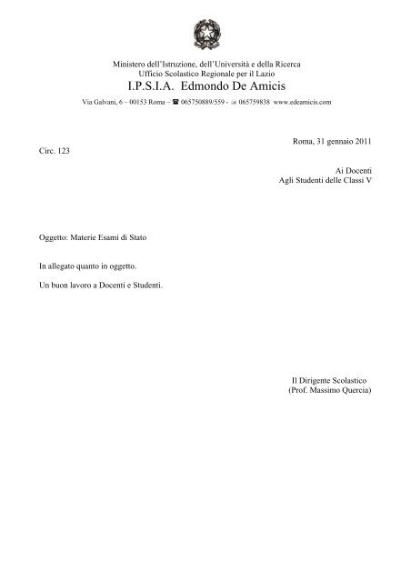 Circo123 materie esame di stato - Istituto Edmondo De Amicis